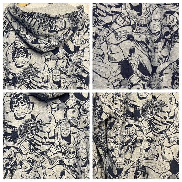 Marvel Comics Themed  Sweatshirt Hoodie Youth Large Gray & Navy TV Super Hero - Picture 10 of 16